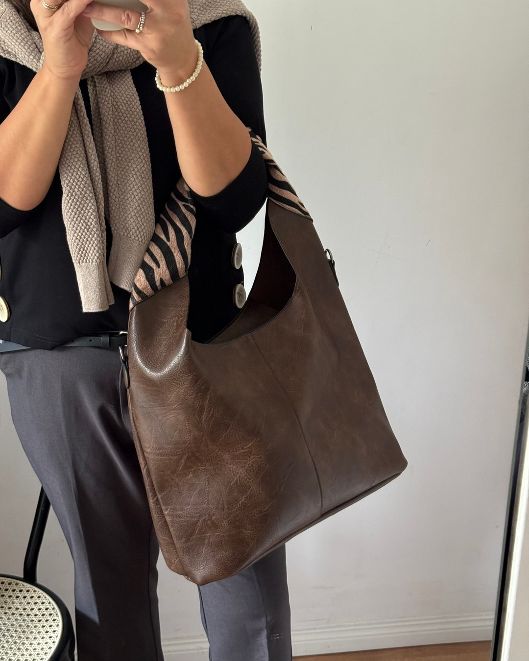 Torebka shopper Ines Delaure brązowa 2w1 - obrazek 2