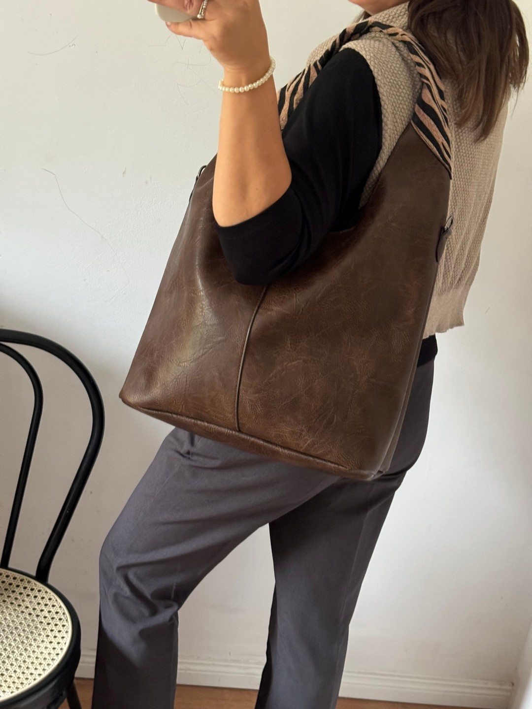 Torebka shopper Ines Delaure brązowa 2w1 - obrazek 3