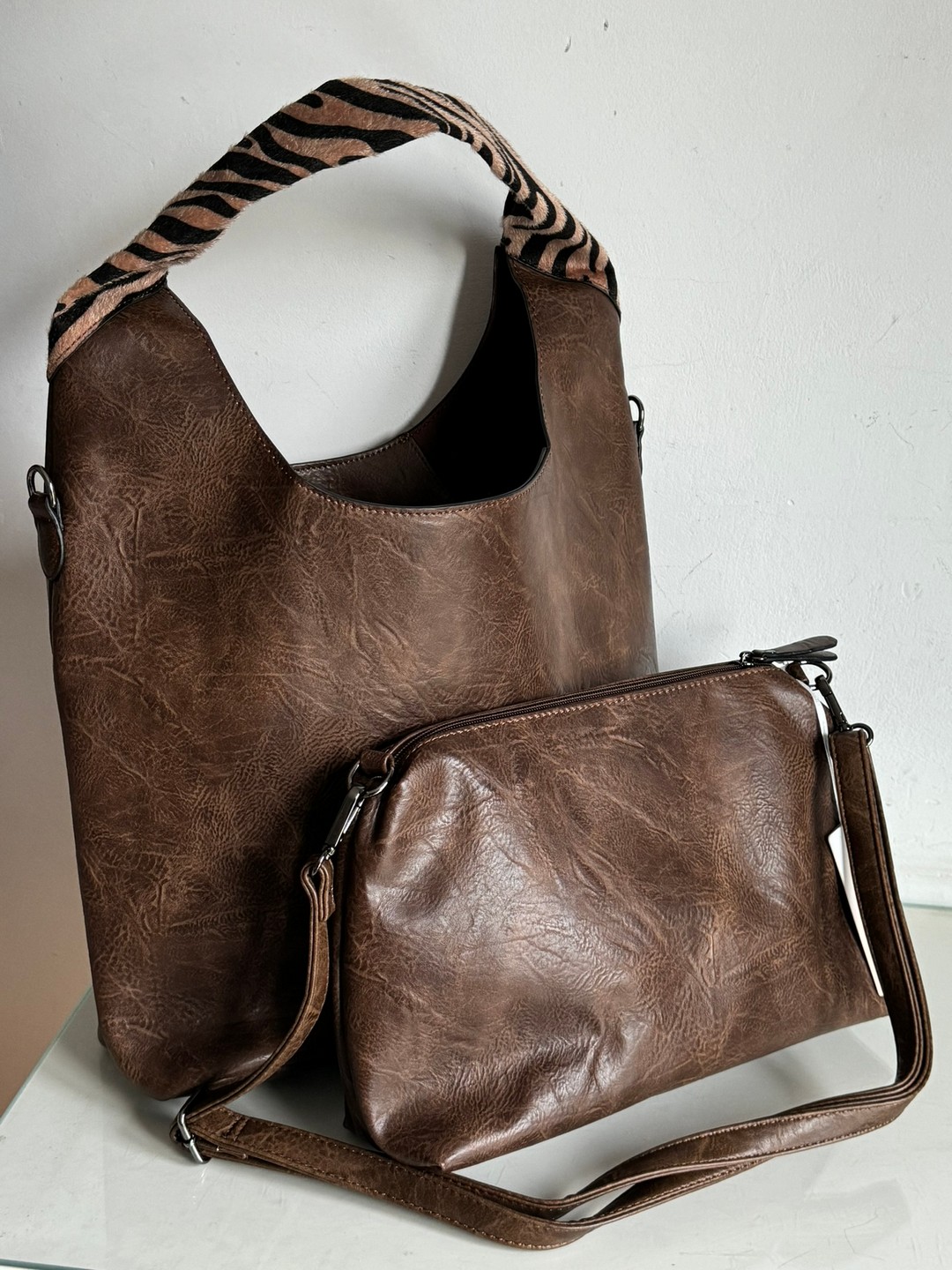 Torebka shopper Ines Delaure brązowa 2w1 - obrazek 5