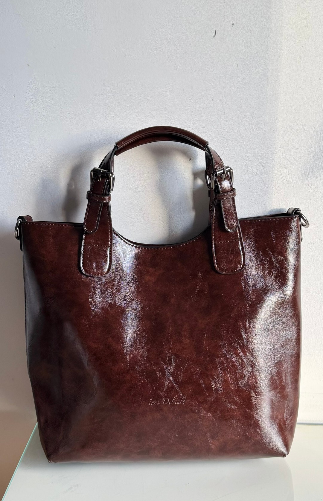 Torebka shopper Ines Delaure czekoladowa 2w1 - obrazek 4