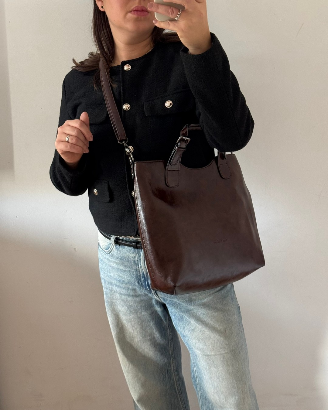 Torebka shopper Ines Delaure czekoladowa 2w1 - obrazek 9