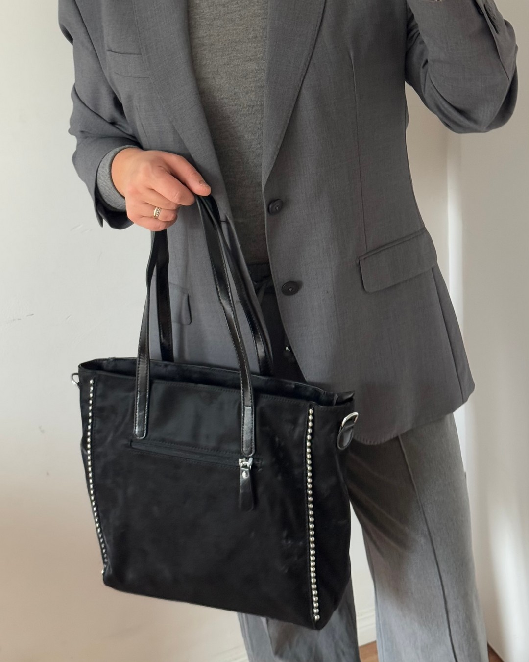 Torebka shopper Ines Delaure czarna srebrne - obrazek 6