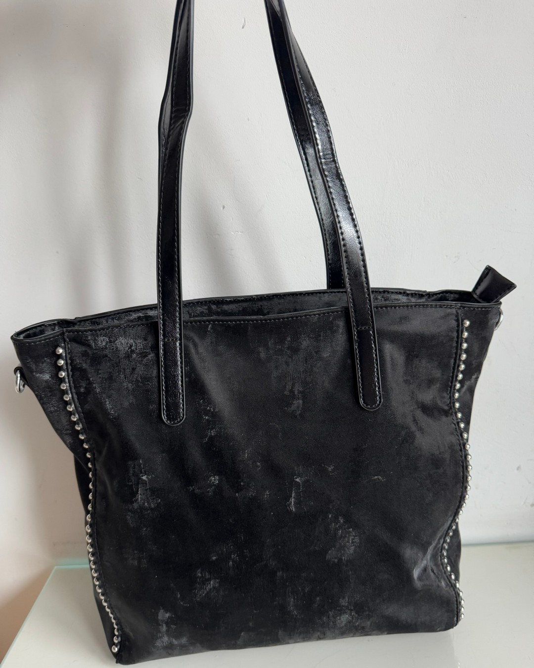 Torebka shopper Ines Delaure czarna srebrne - obrazek 3