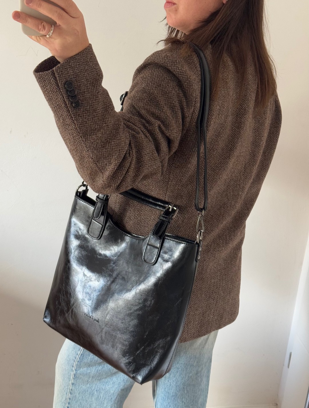 Torebka shopper Ines Delaure Paris czarna 2w1 - obrazek 3
