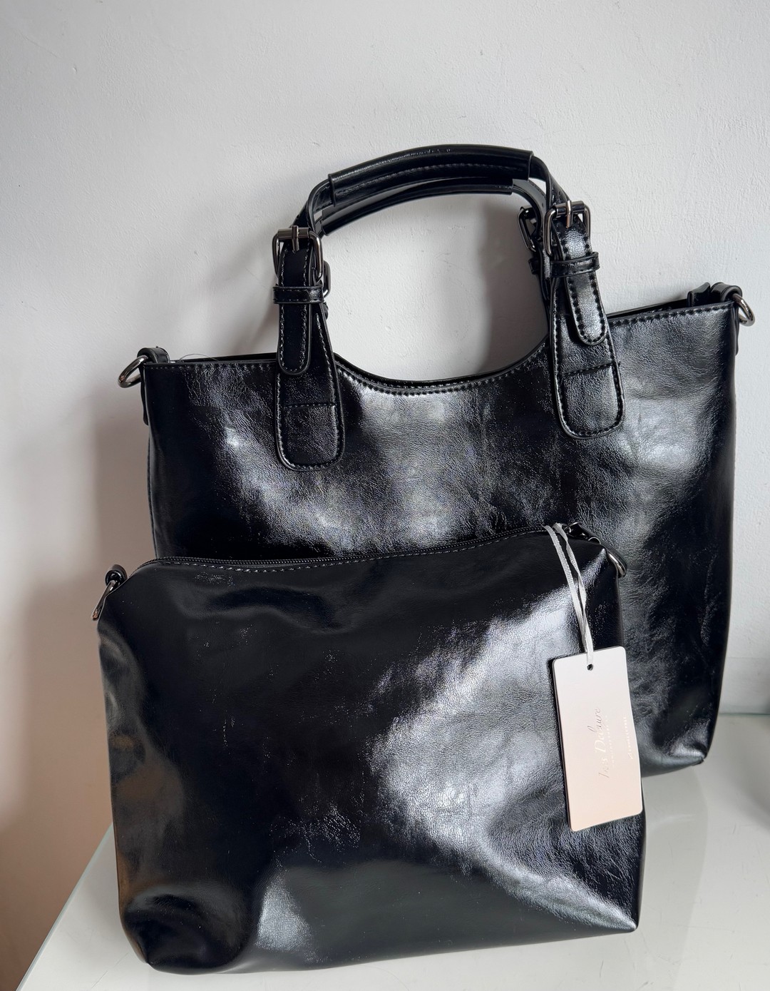 Torebka shopper Ines Delaure Paris czarna 2w1 - obrazek 4