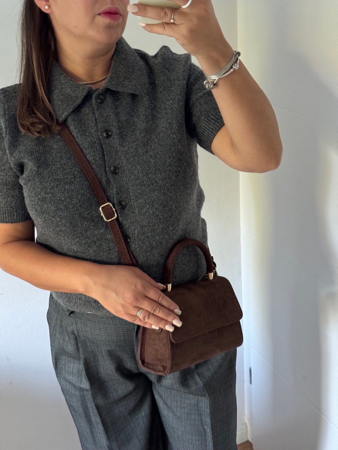 Torebka listonoszka czekoladowa eco zamszowa Gallantry - obrazek 4