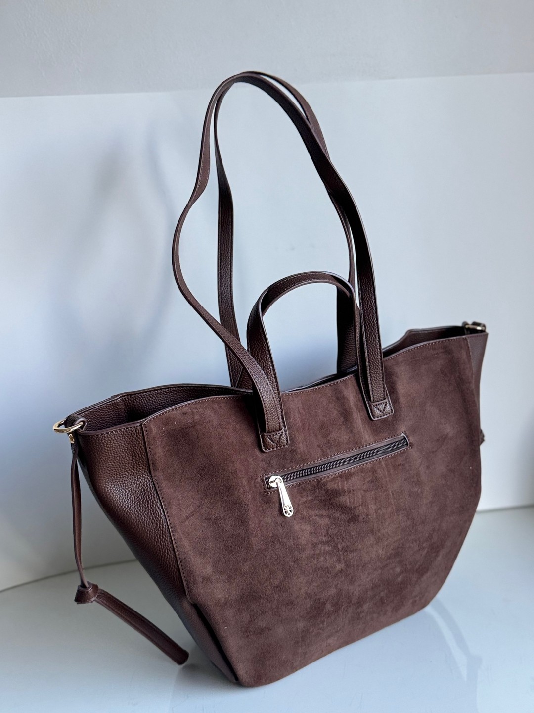 Torebka shopper Gallantry 2w1 czekoladowa eco zamsz - obrazek 5