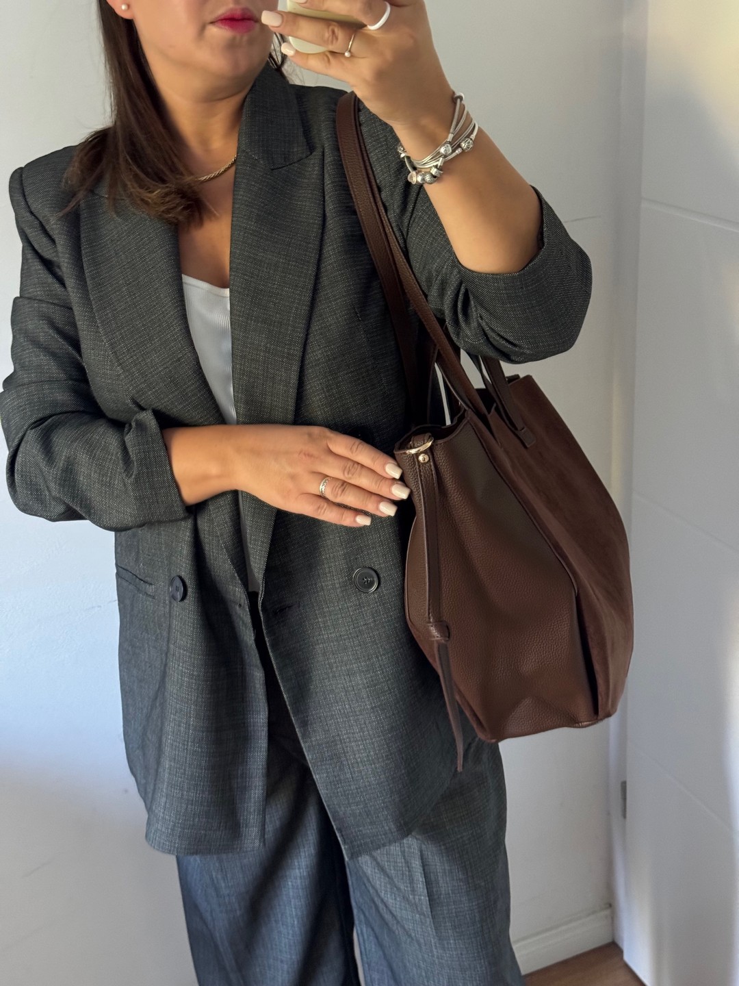 Torebka shopper Gallantry 2w1 czekoladowa eco zamsz - obrazek 4