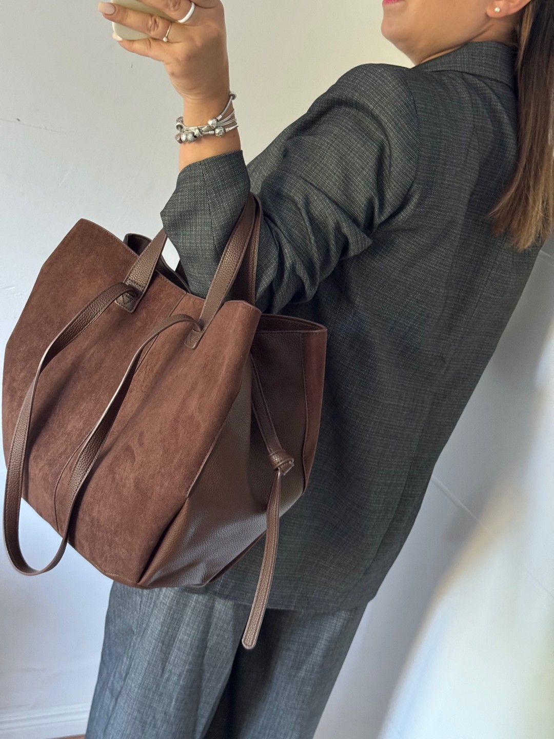 Torebka shopper Gallantry 2w1 czekoladowa eco zamsz - obrazek 2