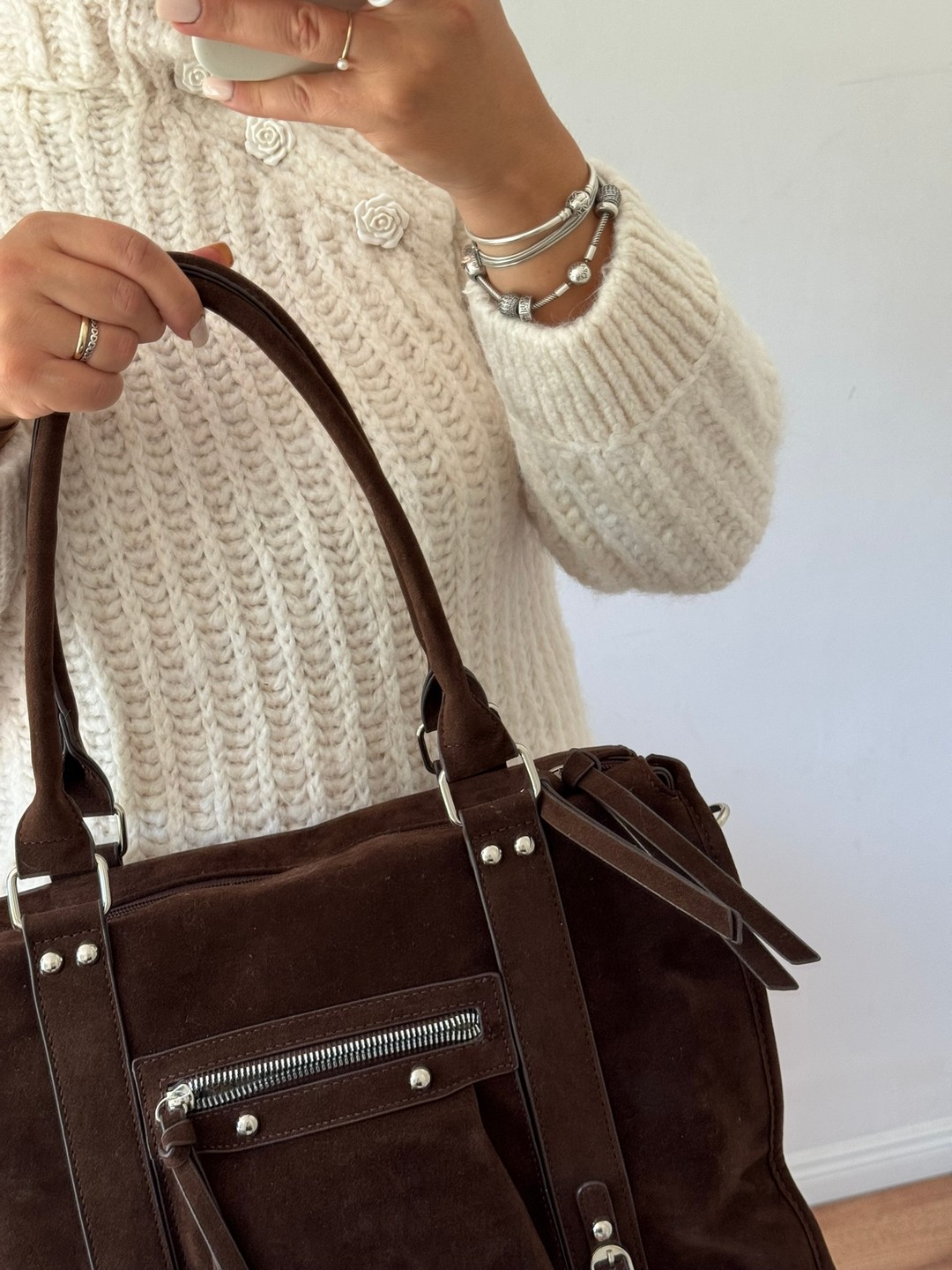 Torebka shopper czekoladowa Flora&co. - obrazek 3