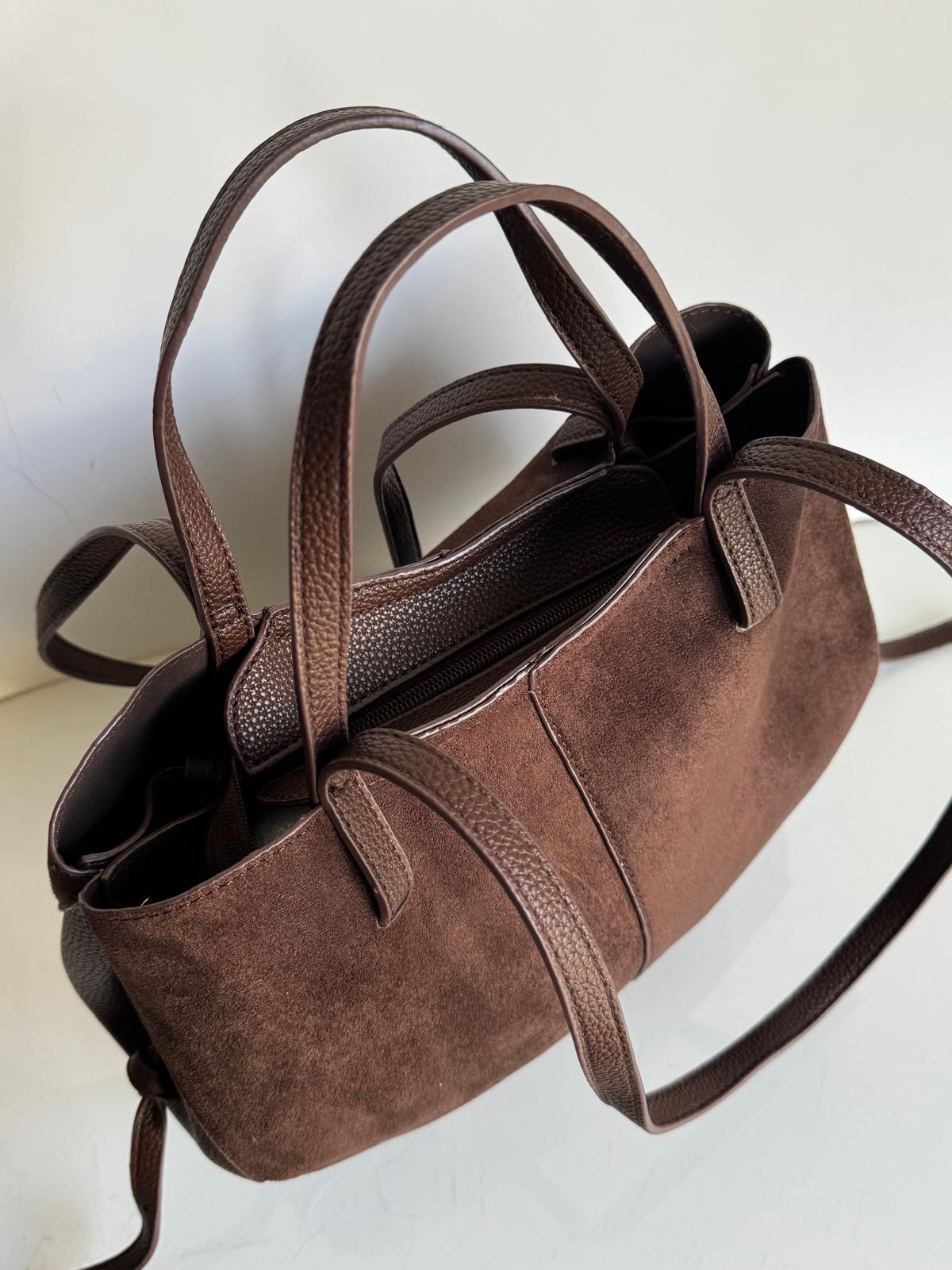 Torebka shopper 2w1 czekoladowa eco zamsz mniejsza - obrazek 8