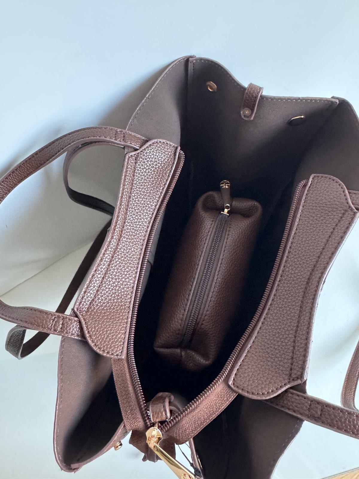 Torebka shopper 2w1 czekoladowa eco zamsz mniejsza - obrazek 9