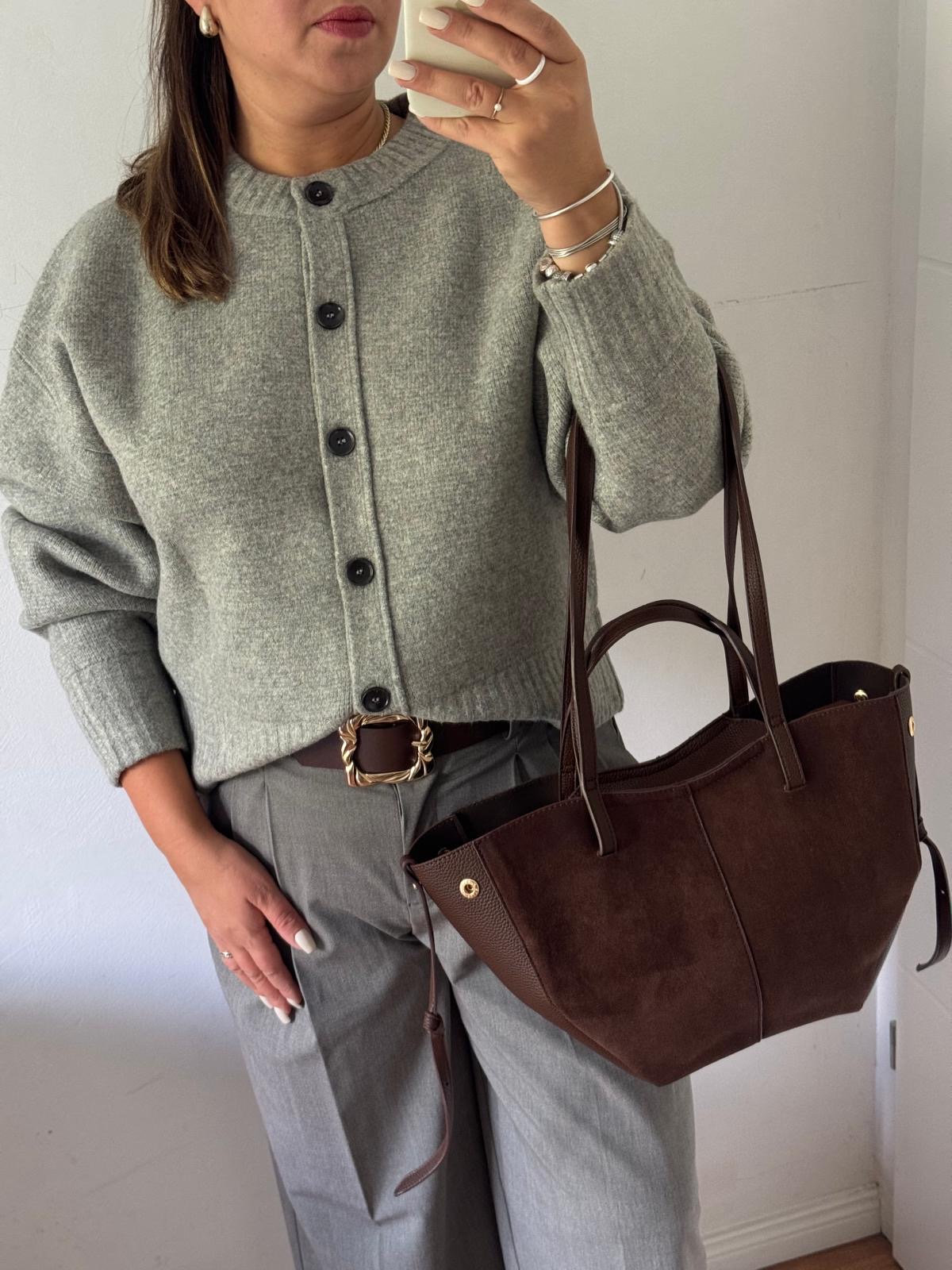 Torebka shopper 2w1 czekoladowa eco zamsz mniejsza - obrazek 2