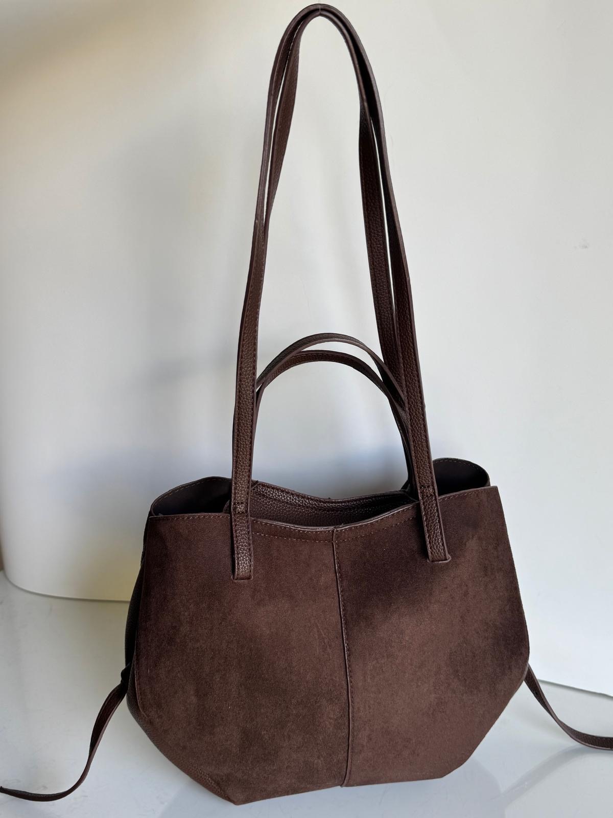 Torebka shopper 2w1 czekoladowa eco zamsz mniejsza - obrazek 6