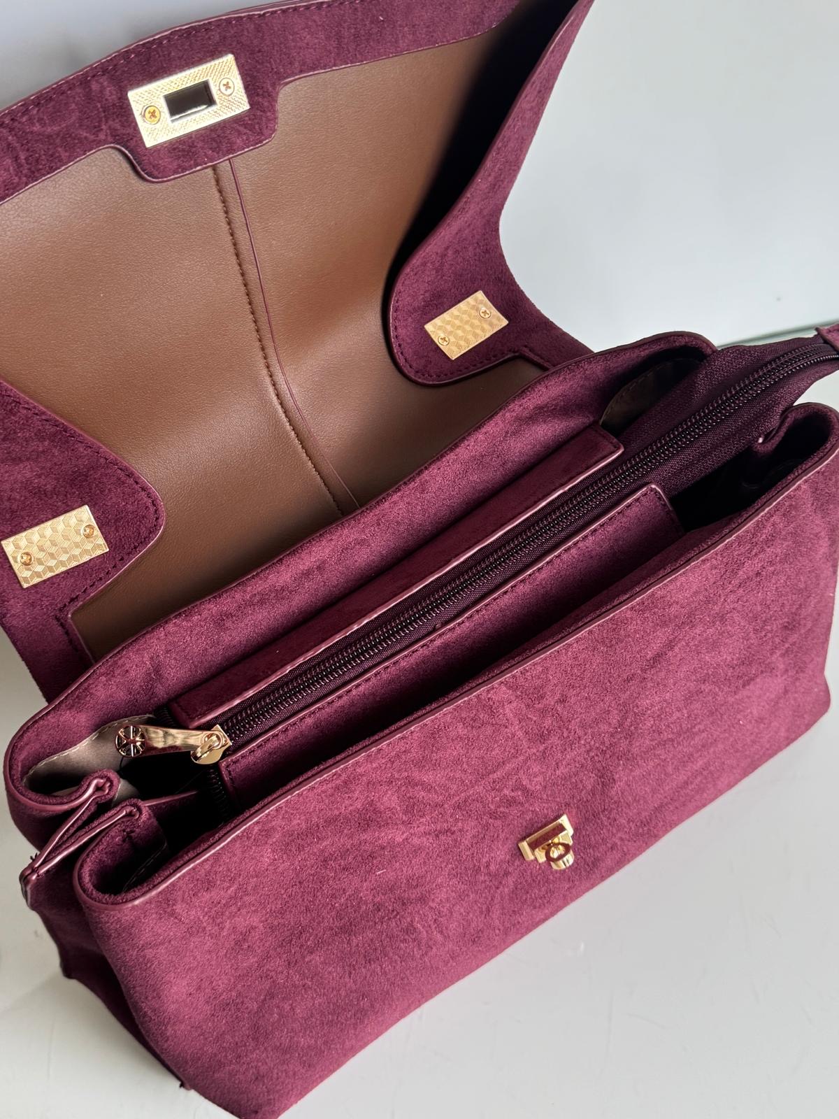 Torebka kuferek bordowa eco zamsz Gallantry - obrazek 5