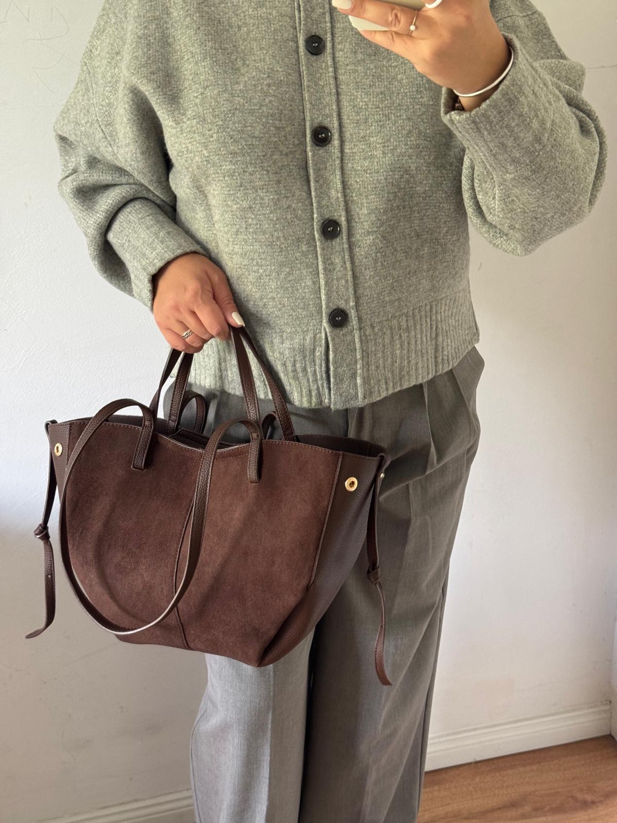 Torebka shopper 2w1 czekoladowa eco zamsz mniejsza