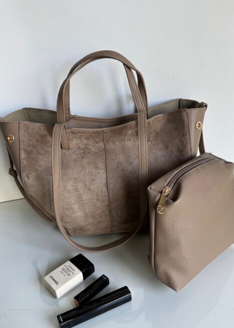 Torebka shopper 2w1 szarobeż mniejsza