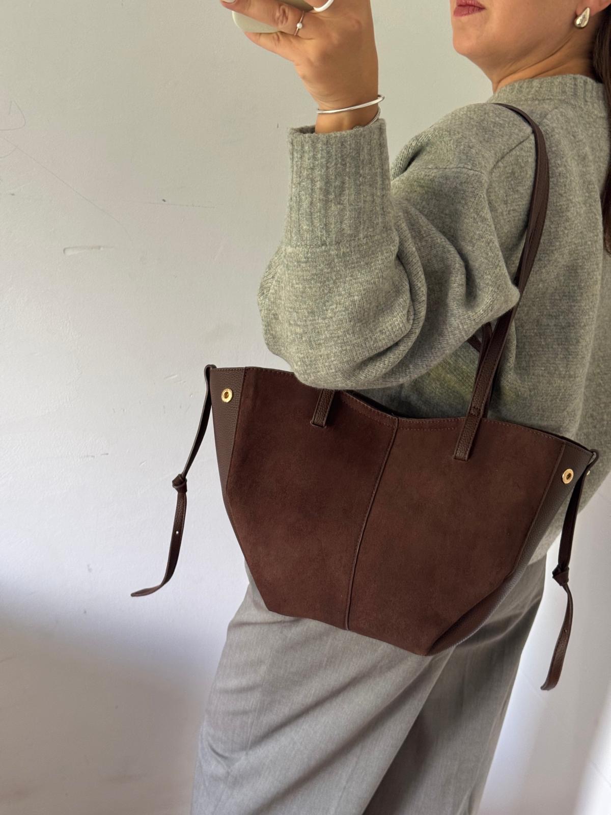 Torebka shopper 2w1 czekoladowa eco zamsz mniejsza - obrazek 3