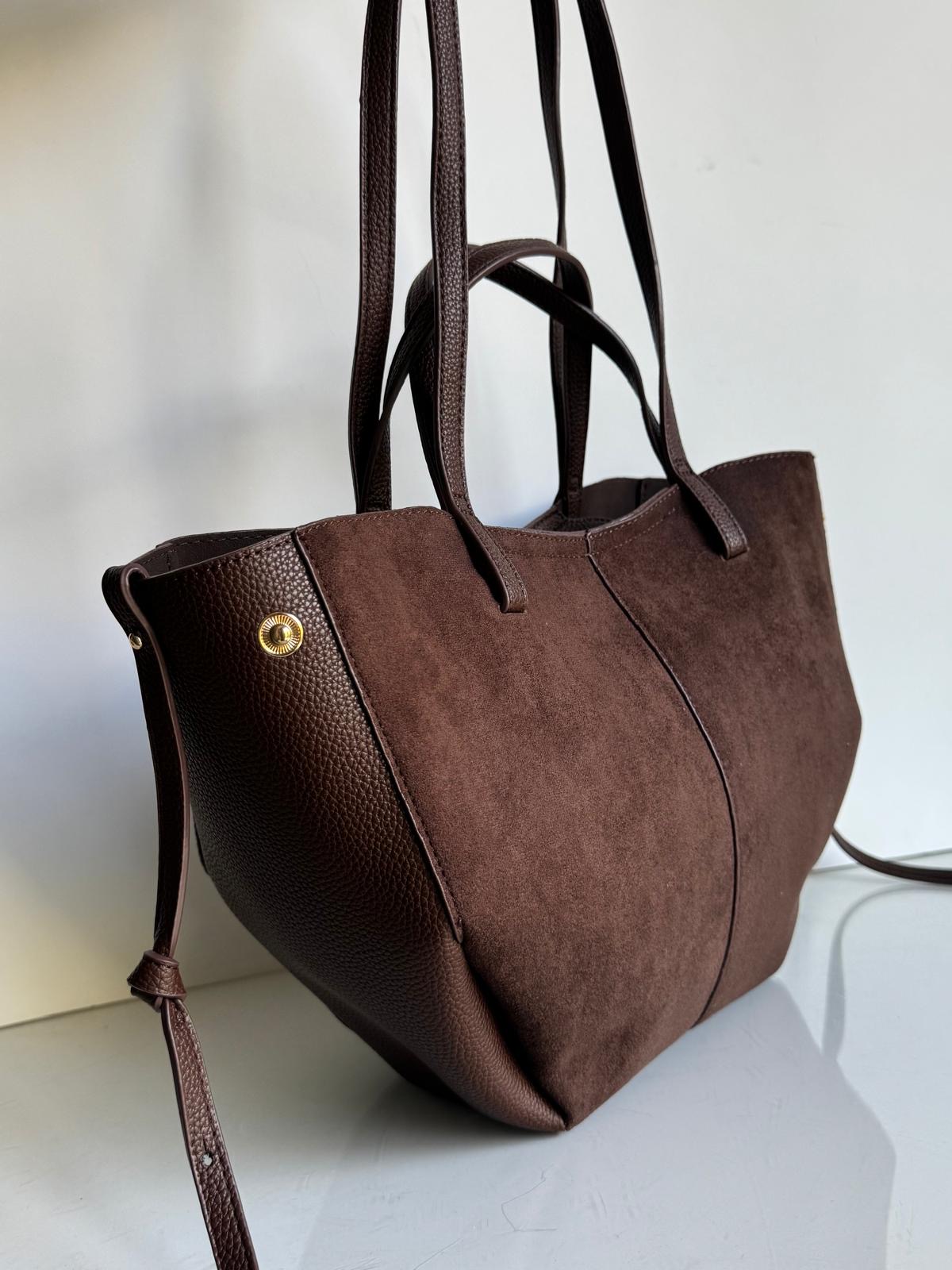 Torebka shopper 2w1 czekoladowa eco zamsz mniejsza - obrazek 7