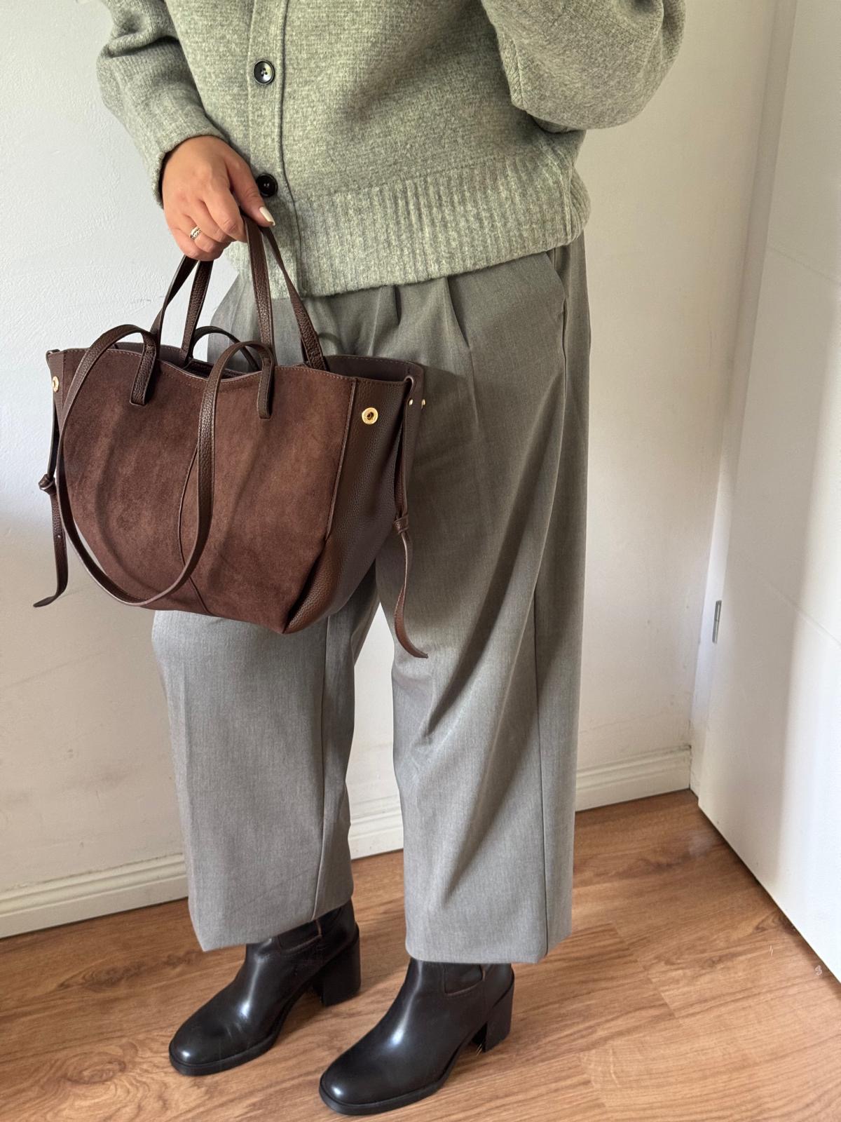 Torebka shopper 2w1 czekoladowa eco zamsz mniejsza - obrazek 4