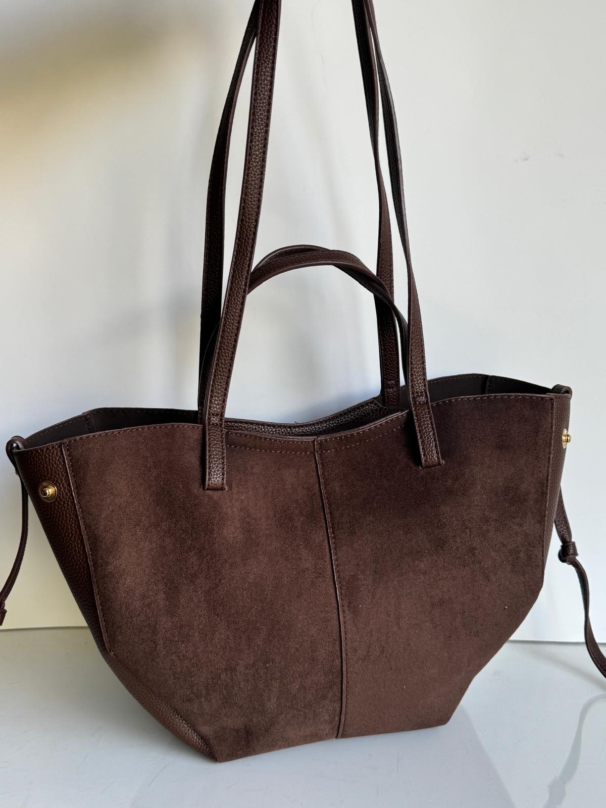 Torebka shopper 2w1 czekoladowa eco zamsz mniejsza - obrazek 5