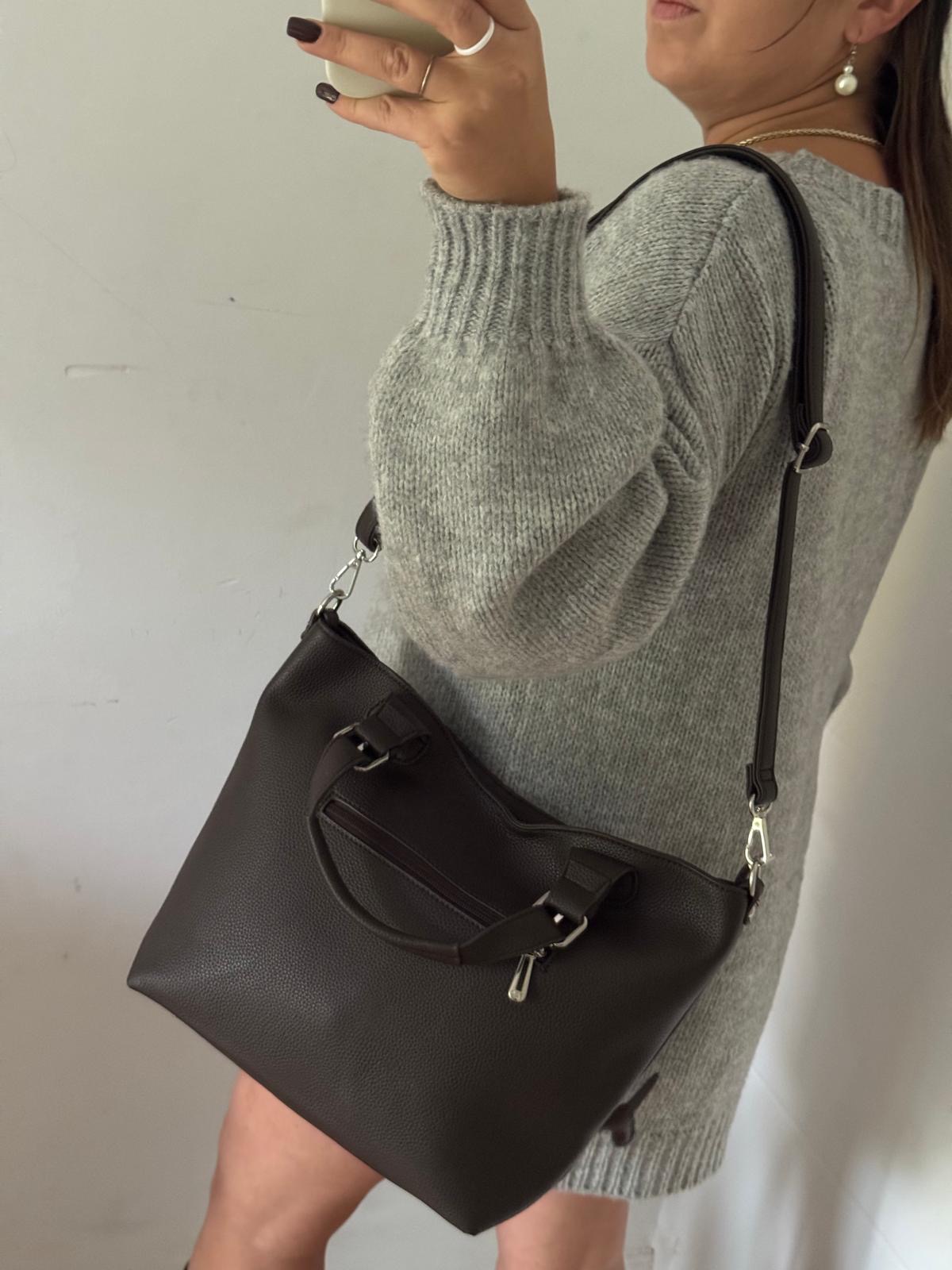 Torebka shopper brązowa + zawieszka - obrazek 3