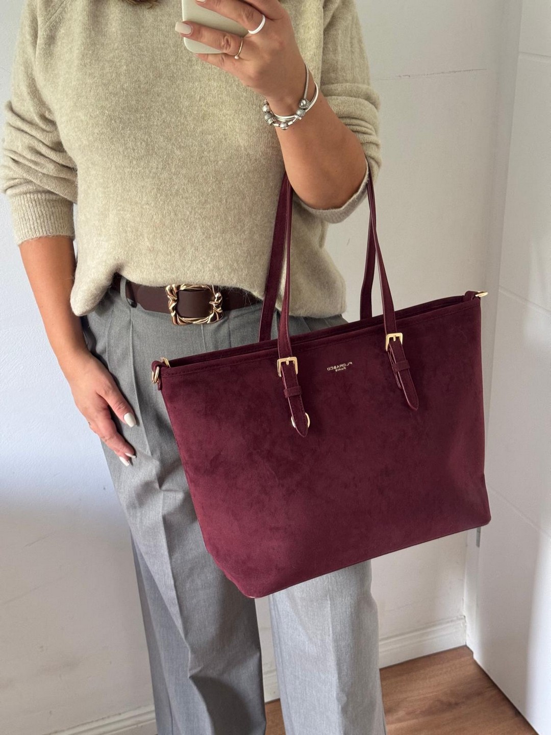 Torebka shopper bordowa Flora&co Duża - obrazek 9