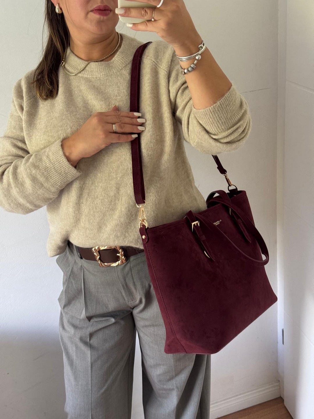 Torebka shopper bordowa Flora&co Duża - obrazek 4