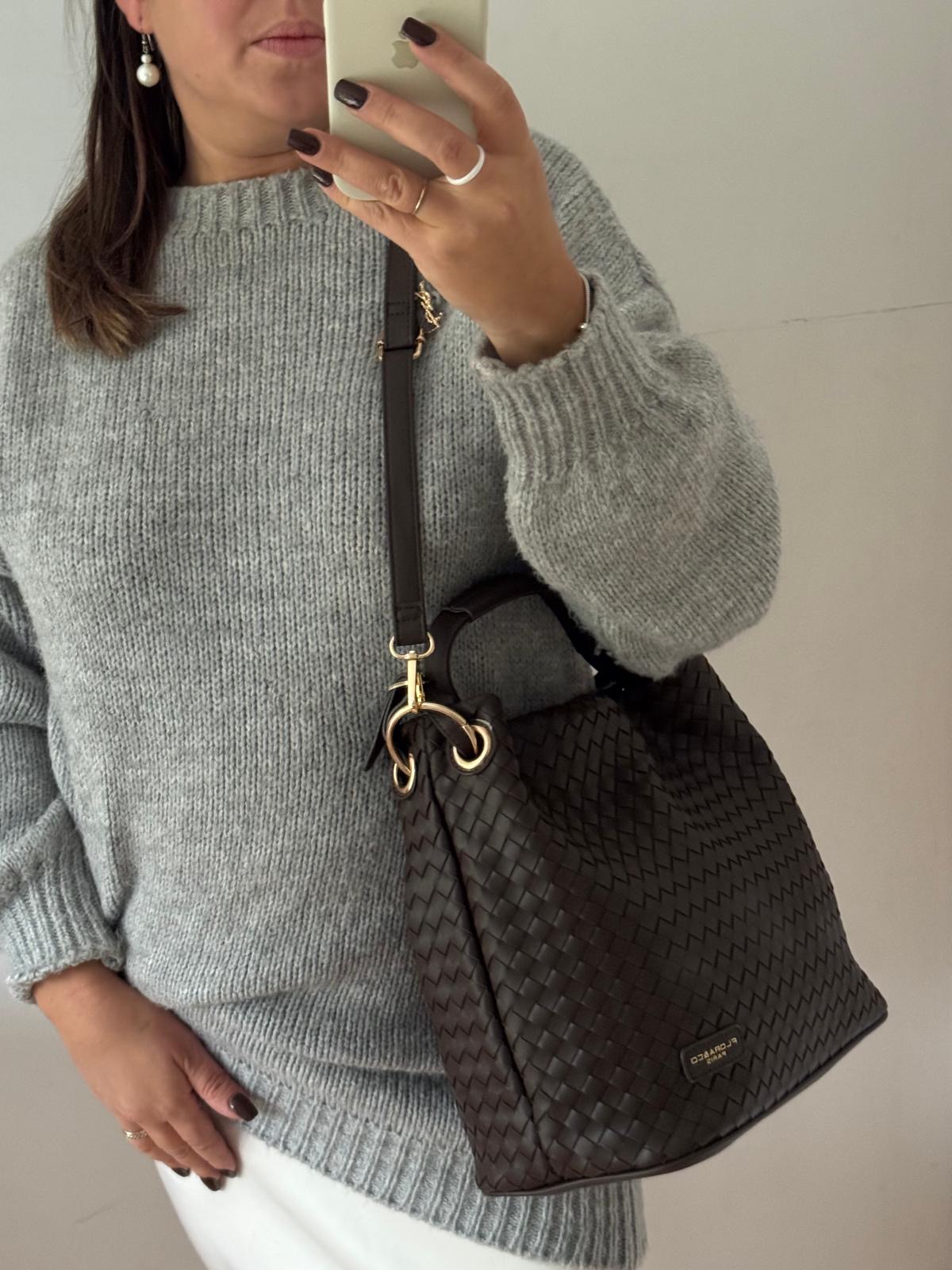 Torebka worek plecionka czekoladowy - obrazek 4