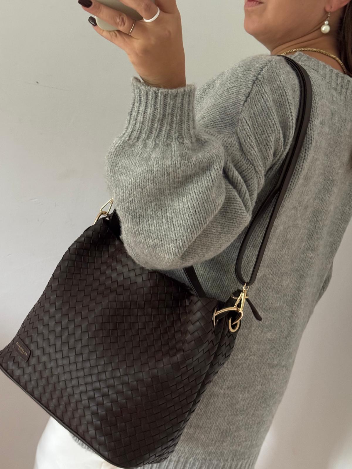 Torebka worek plecionka czekoladowy - obrazek 7