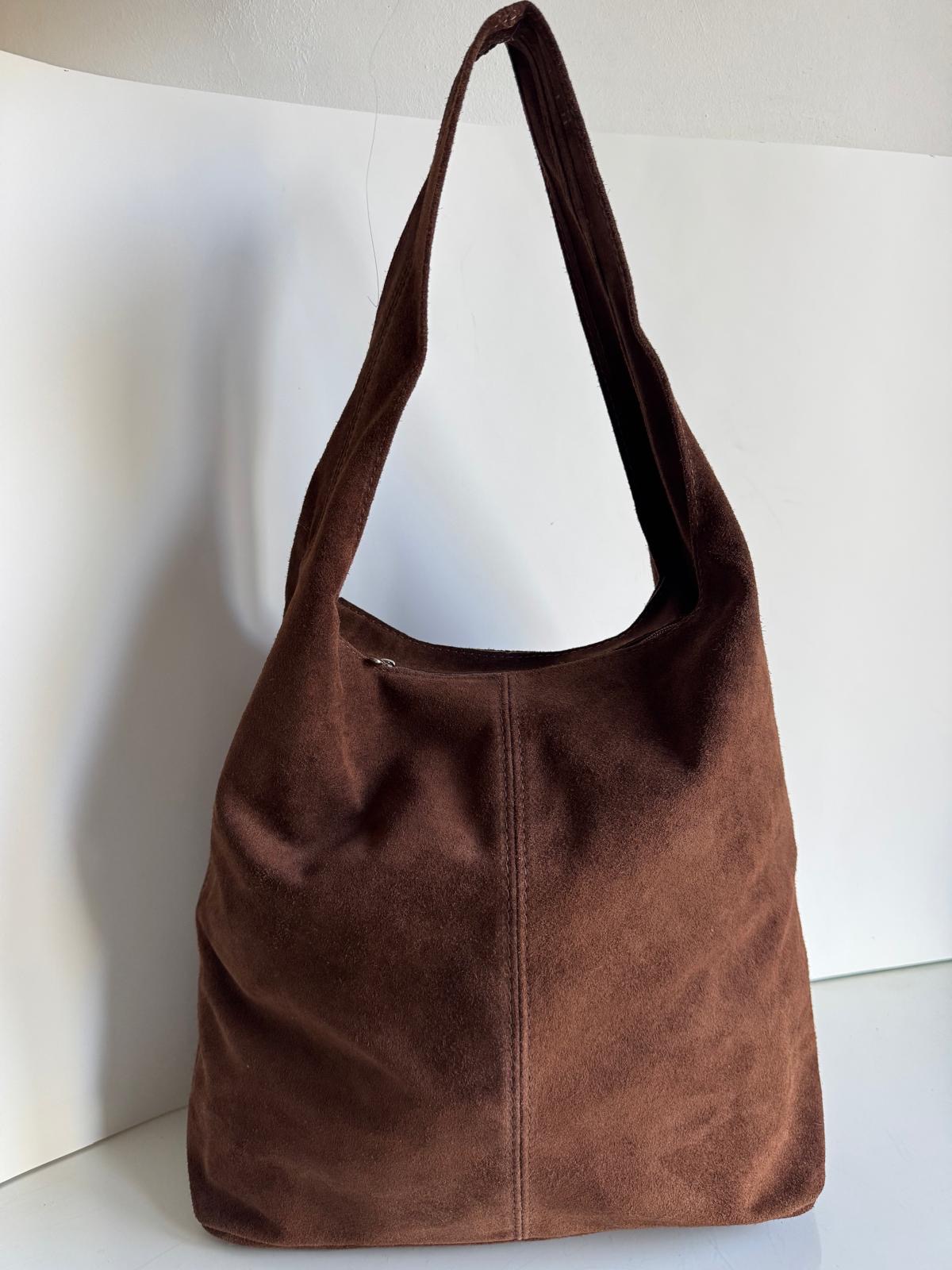 Torebka worek skórzany czekoladowy - obrazek 3