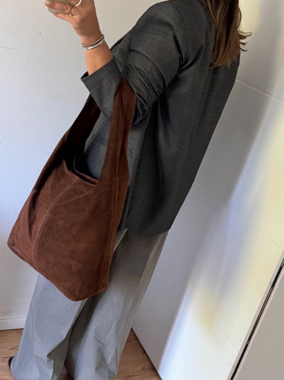 Torebka worek skórzany czekoladowy - obrazek 5