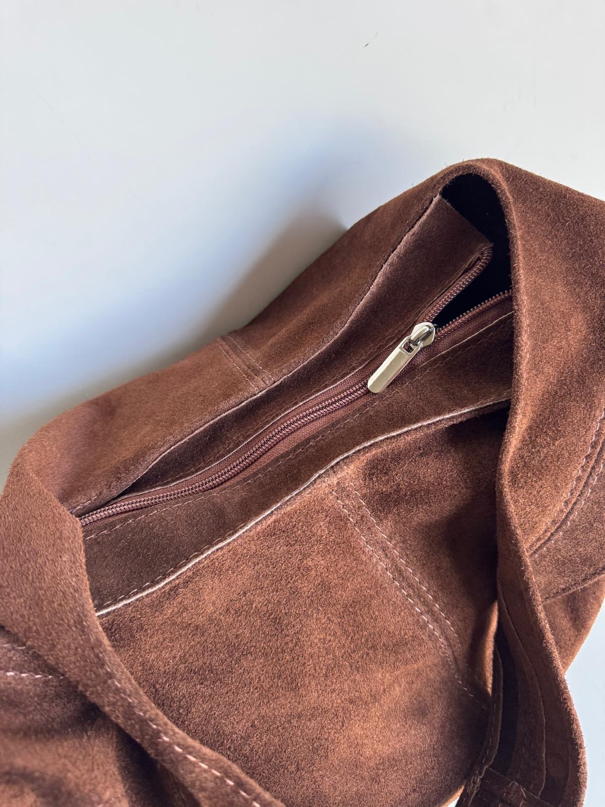 Torebka worek skórzany czekoladowy - obrazek 7