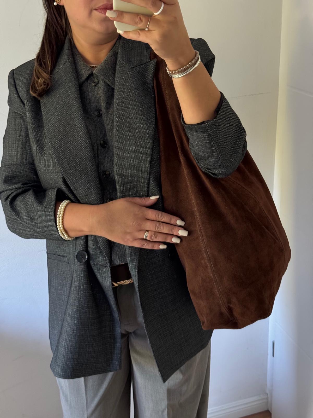 Torebka worek skórzany czekoladowy - obrazek 4