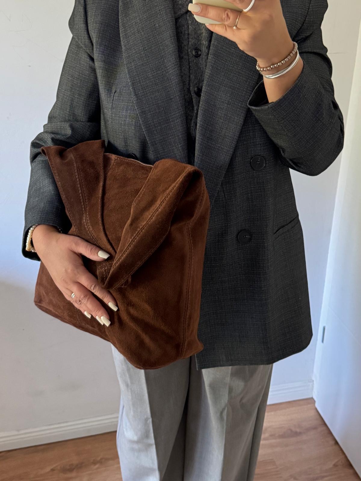 Torebka worek skórzany czekoladowy - obrazek 9