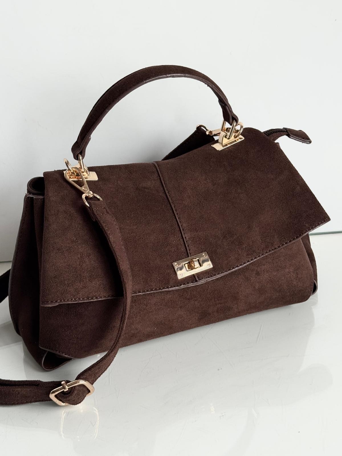 Torebka kuferek brązowa eco zamsz mini - obrazek 2