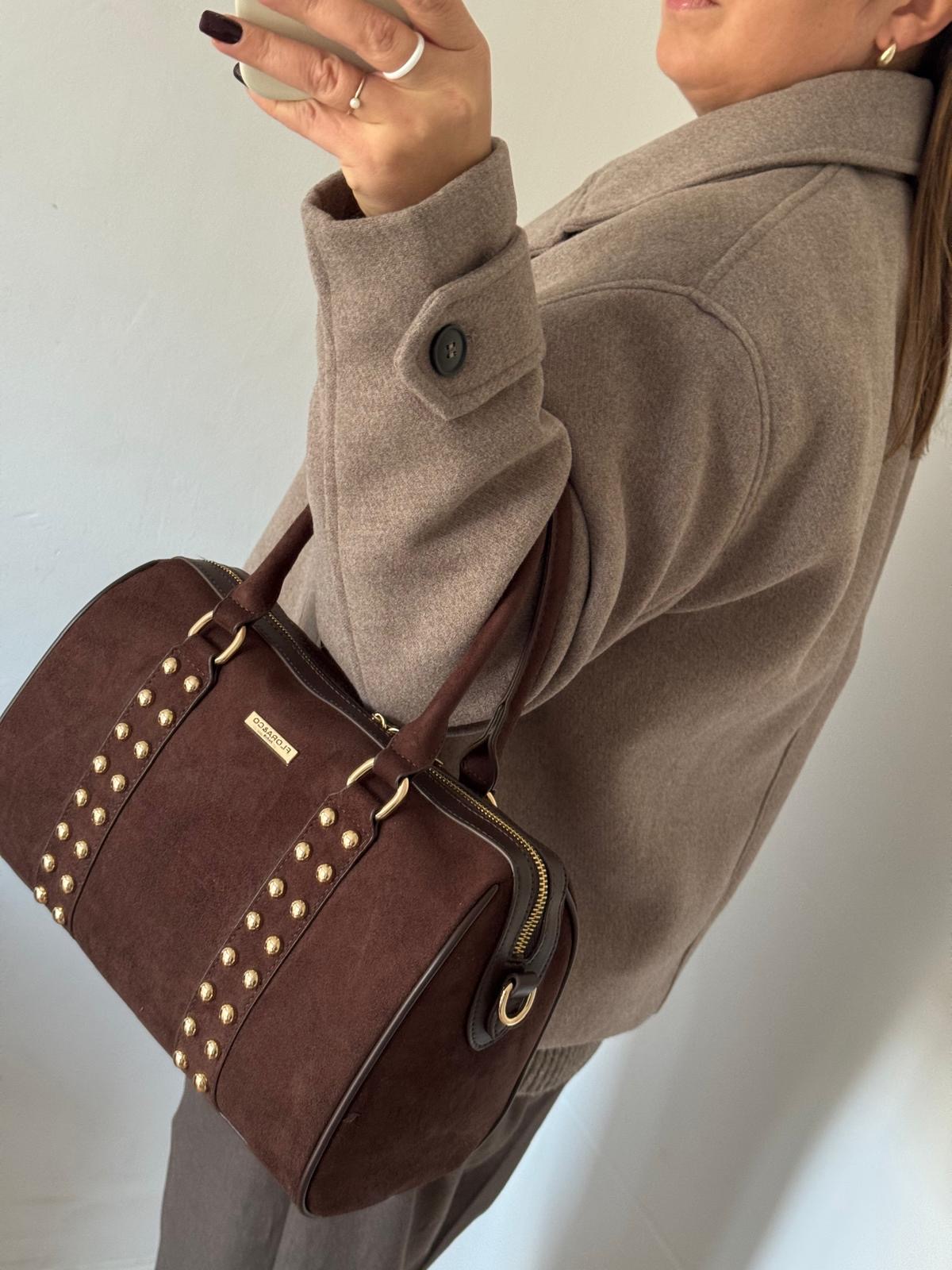 Torebka kuferek brązowy ćwieki bowling - obrazek 5