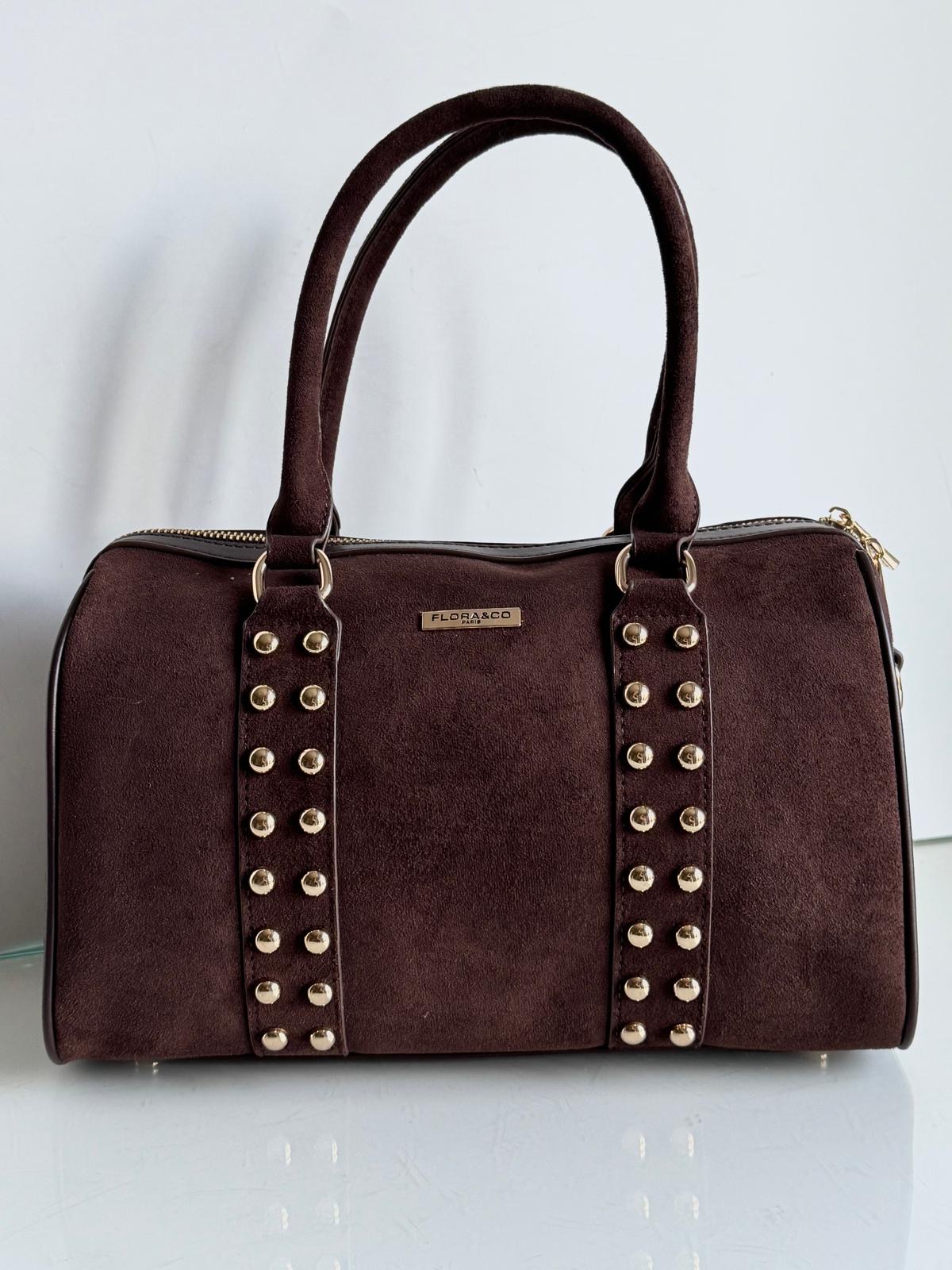 Torebka kuferek brązowy ćwieki bowling - obrazek 2