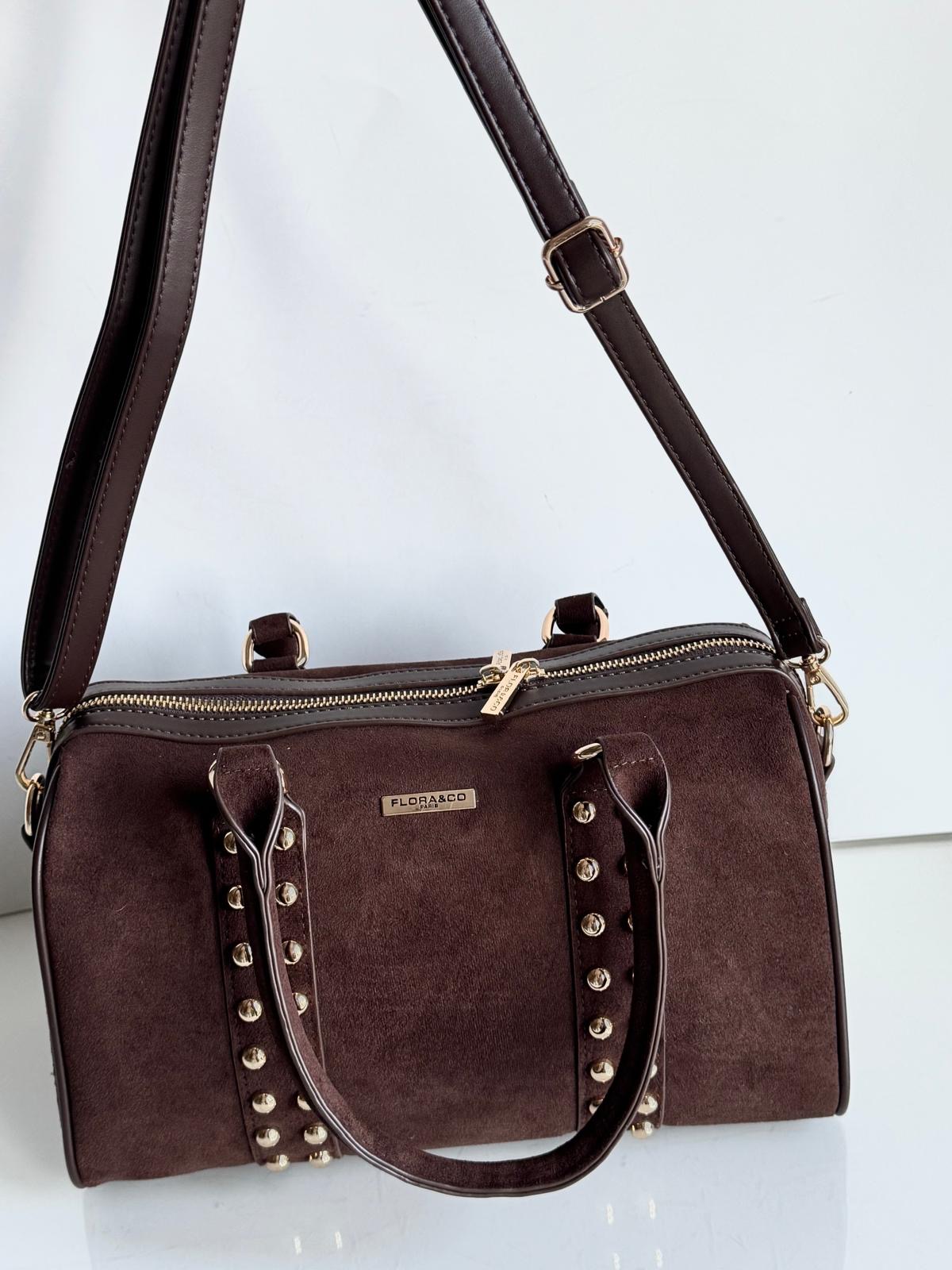 Torebka kuferek brązowy ćwieki bowling - obrazek 6