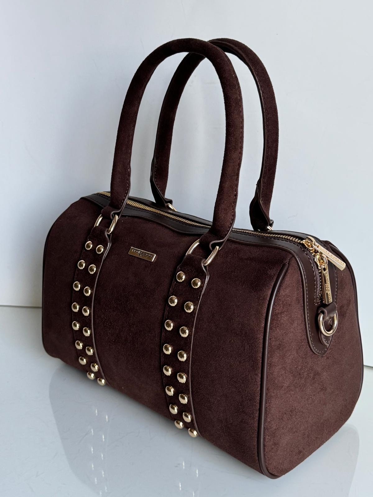 Torebka kuferek brązowy ćwieki bowling - obrazek 3