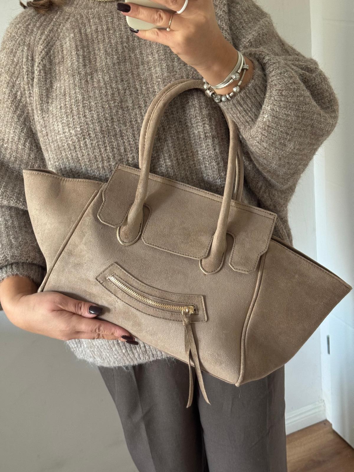 Torebka kuferek taupe eco zamsz uśmiech - obrazek 6