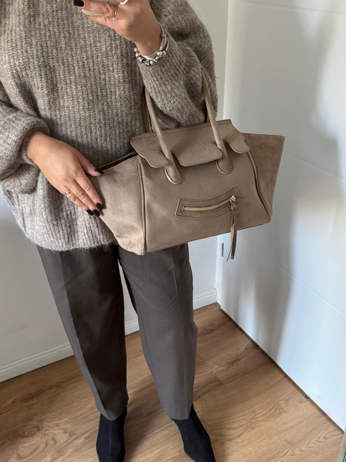 Torebka kuferek taupe eco zamsz uśmiech - obrazek 5