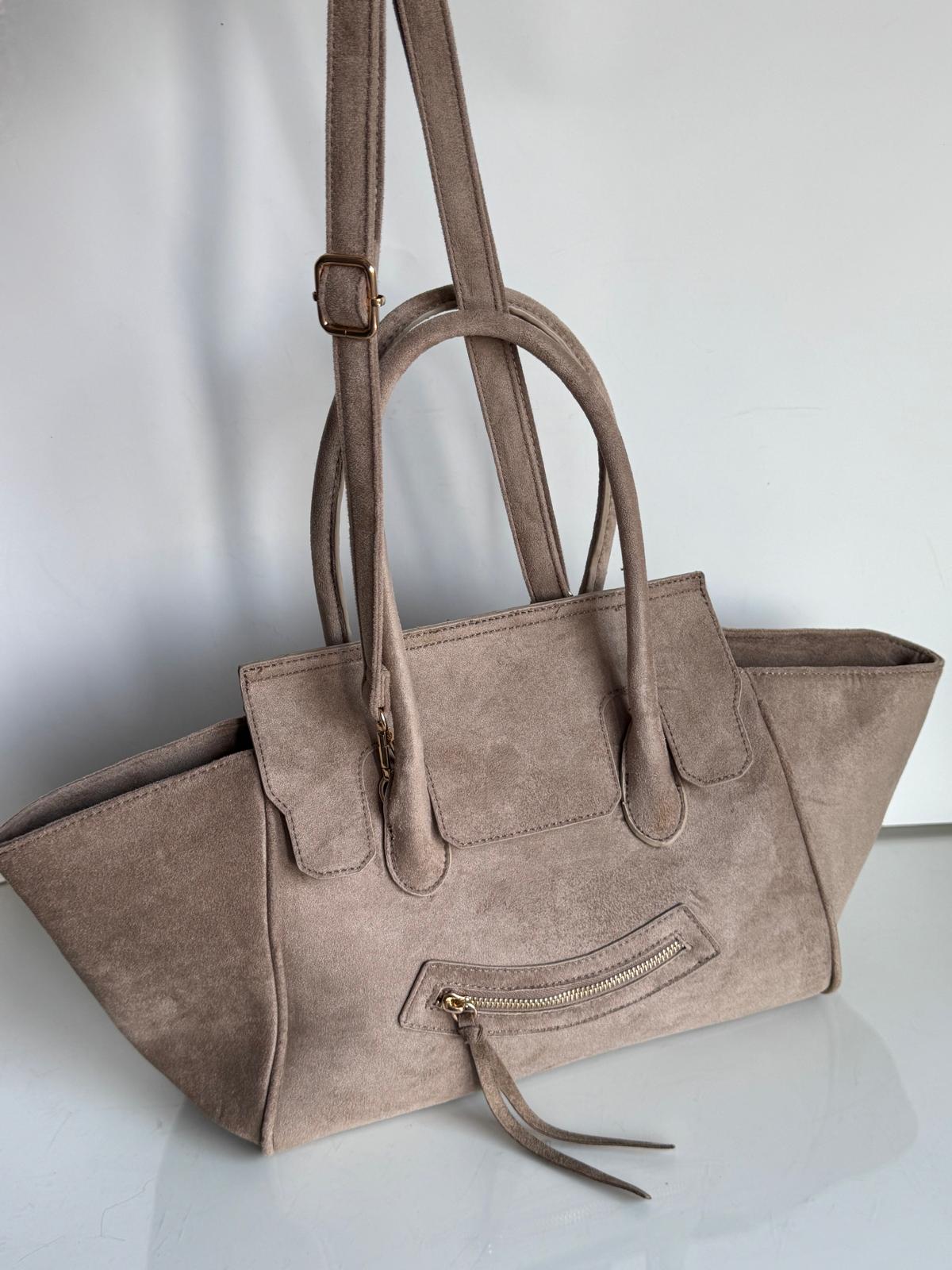 Torebka kuferek taupe eco zamsz uśmiech - obrazek 4