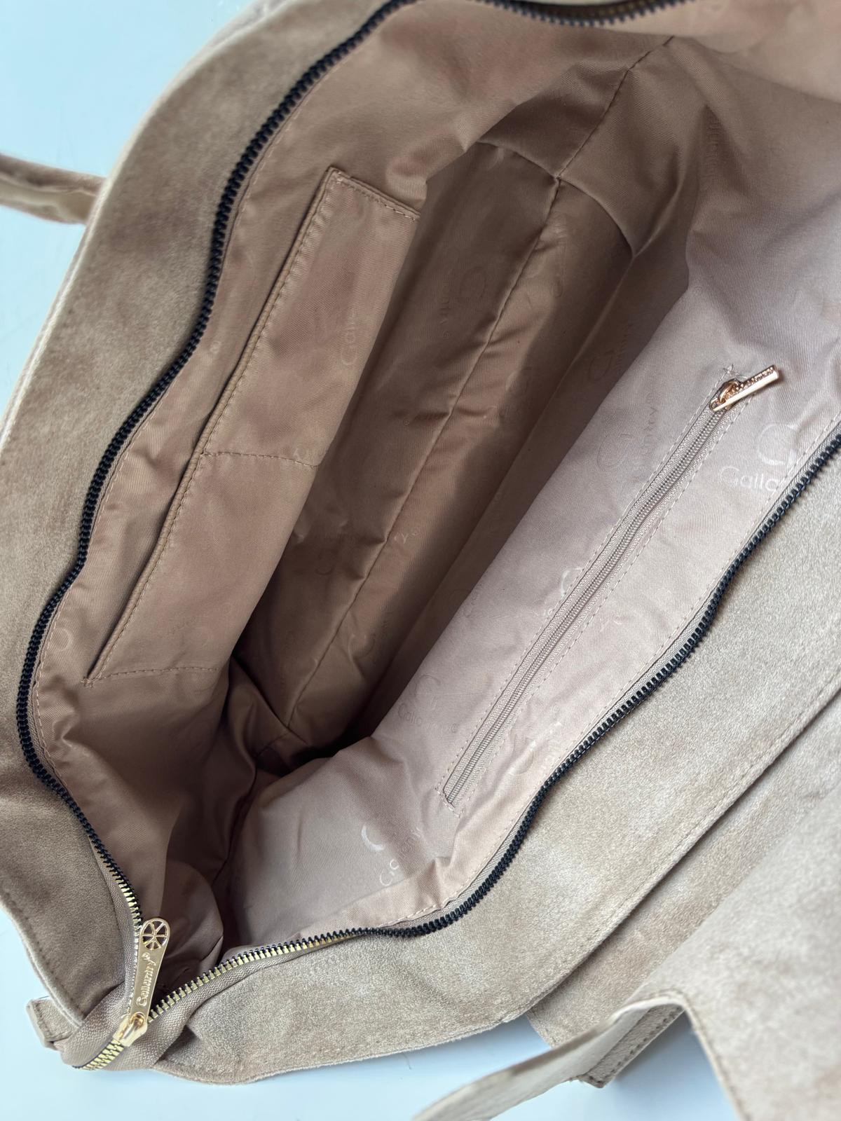 Torebka kuferek taupe eco zamsz uśmiech - obrazek 7