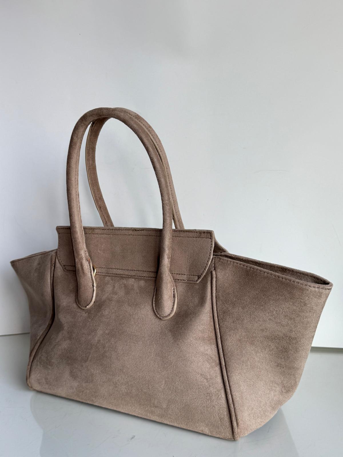 Torebka kuferek taupe eco zamsz uśmiech - obrazek 3