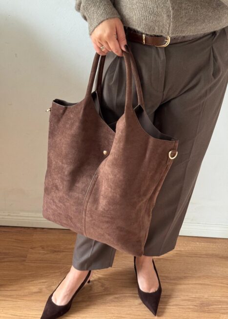 Torebka worek listonoszka brązowy eco zamsz 2w1