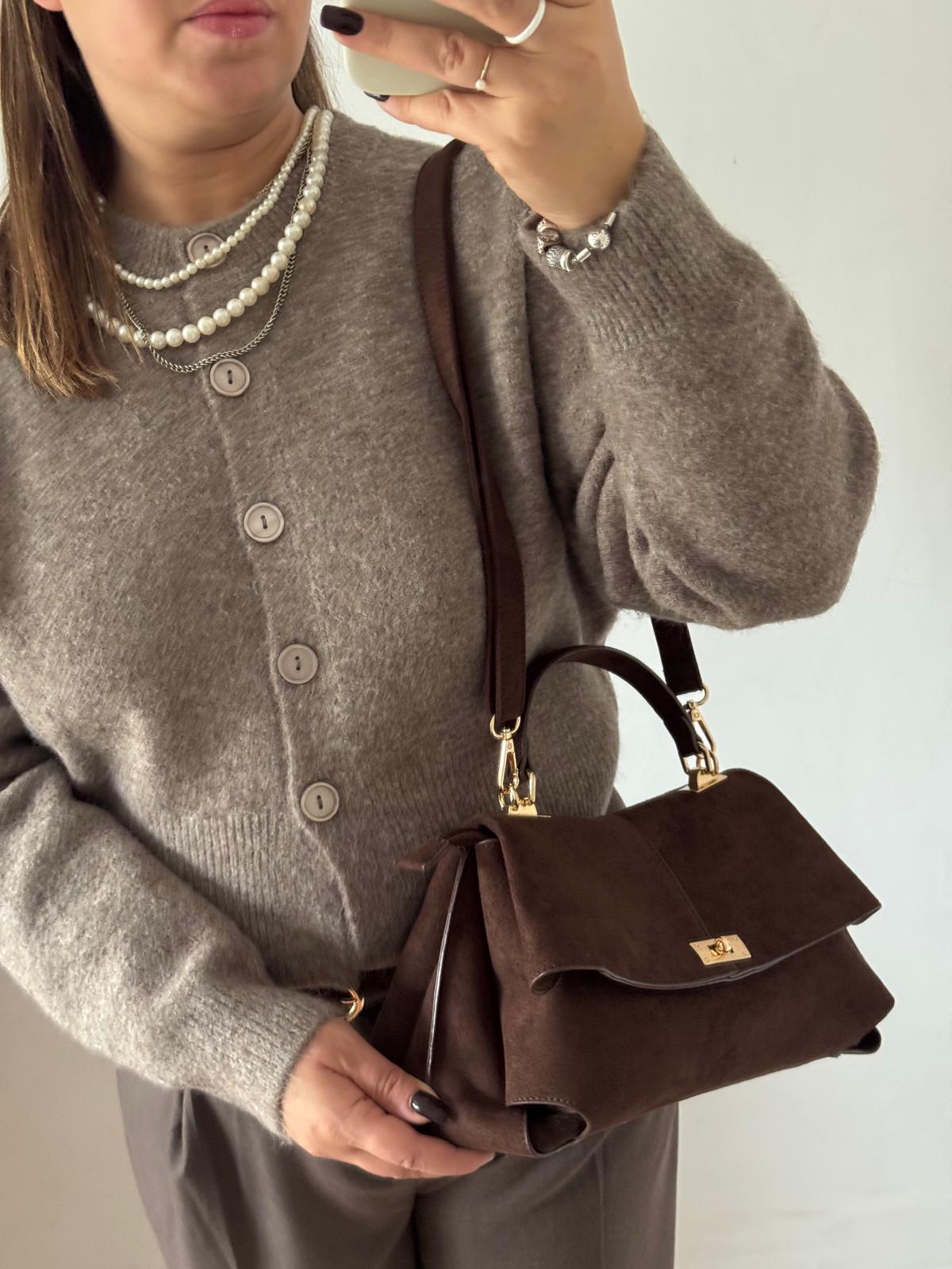 Torebka kuferek brązowa eco zamsz mini - obrazek 9