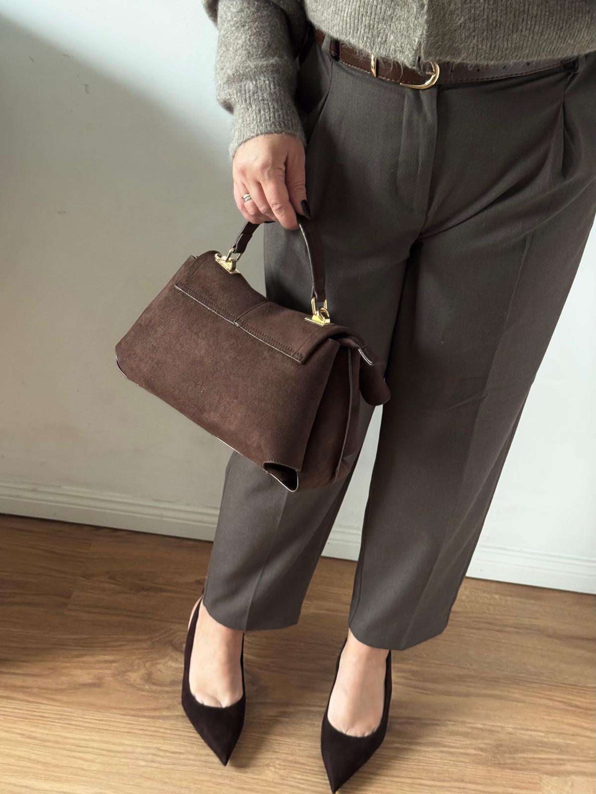 Torebka kuferek brązowa eco zamsz mini - obrazek 10