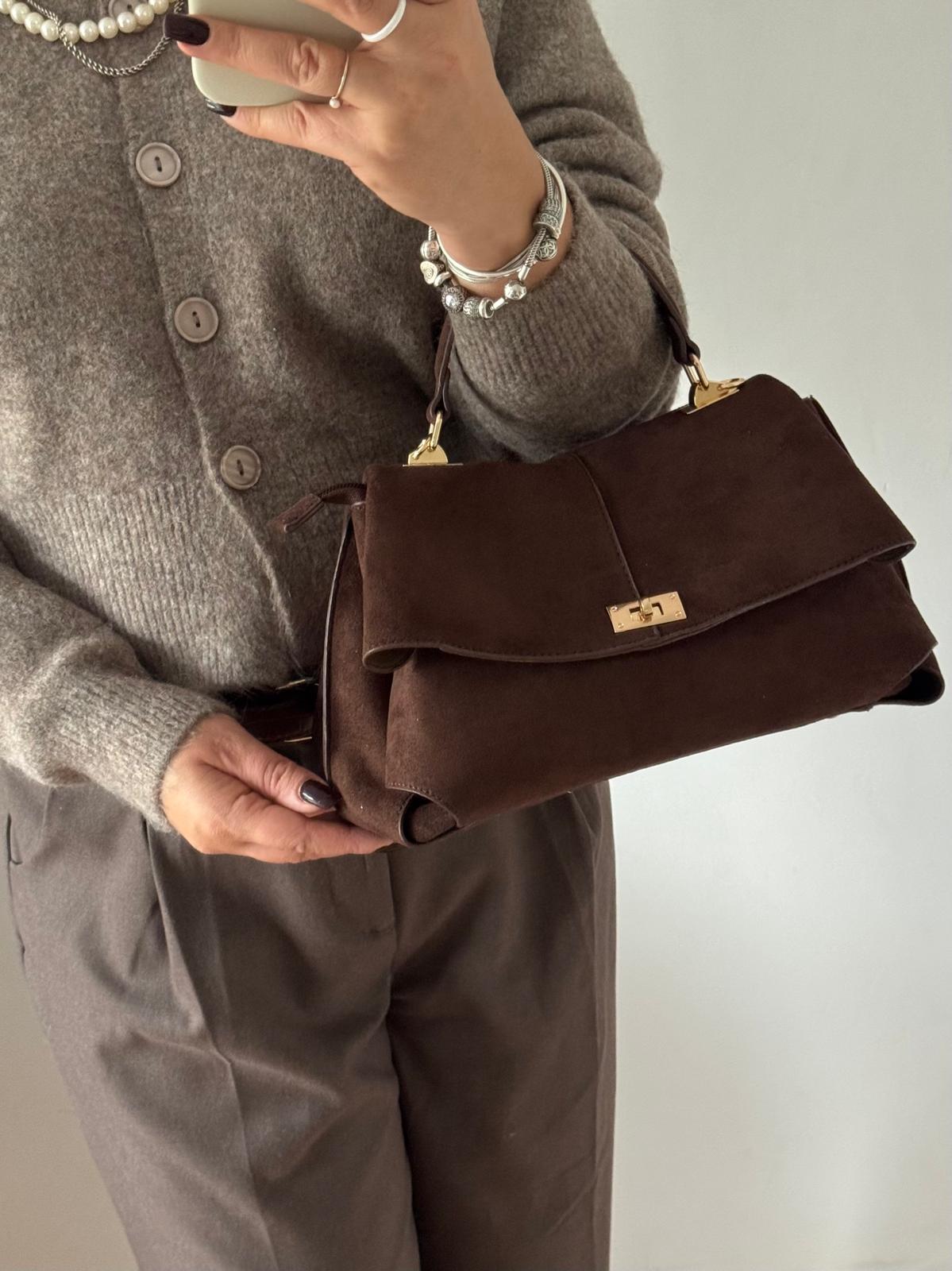 Torebka kuferek brązowa eco zamsz mini - obrazek 5