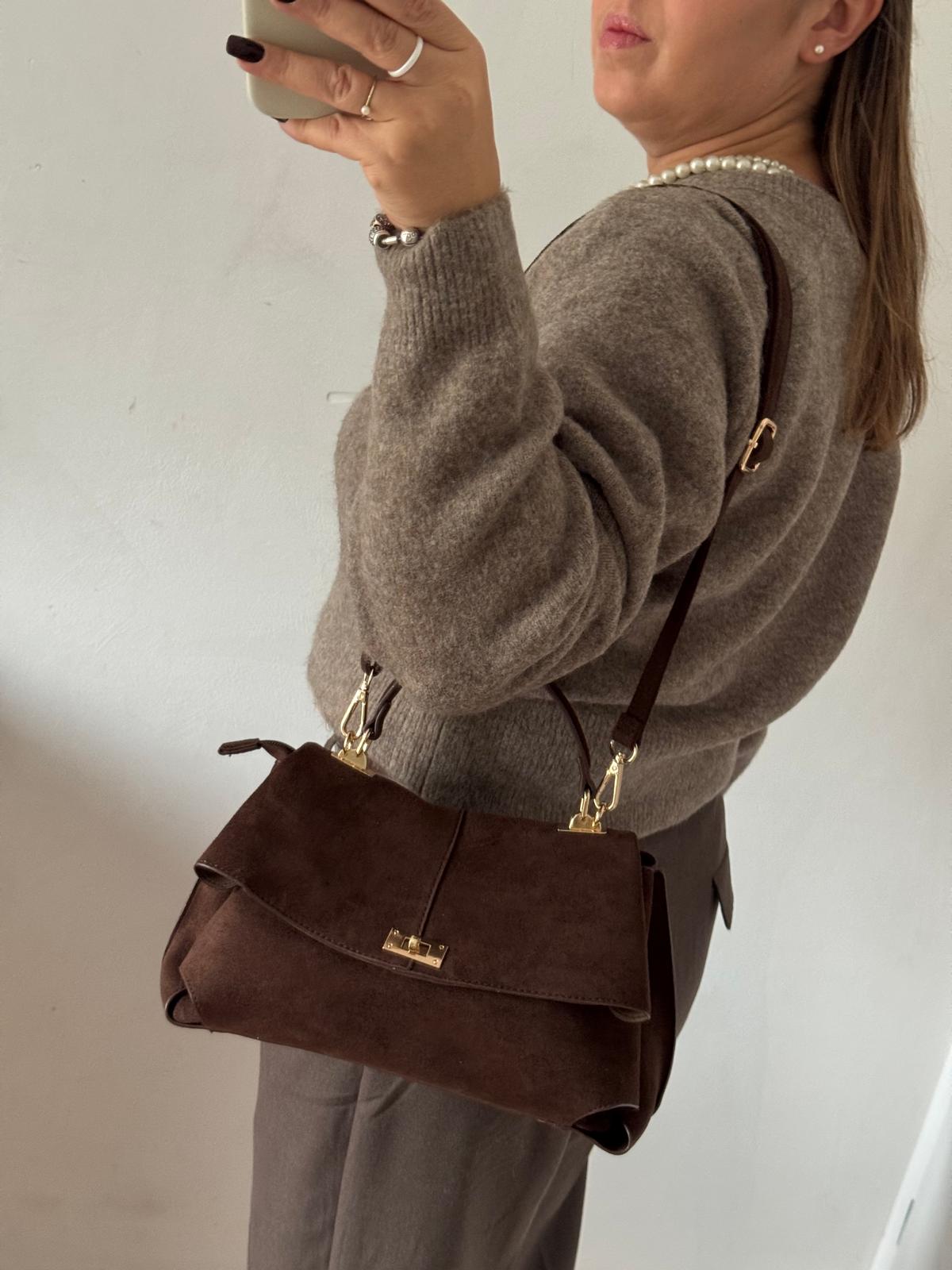 Torebka kuferek brązowa eco zamsz mini - obrazek 8